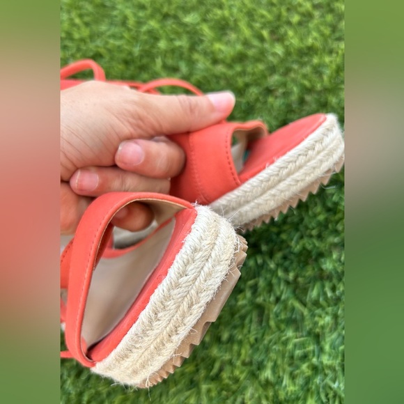 Eileen Fisher Wanda Suede Espadrille Wedge Coral Orange Raffia Zip SZ 9 - Picture 7 of 9